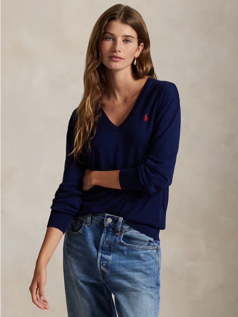 Polo Ralph Lauren Merino Wool V Neck Sweater Blue Sm preppy academia old money